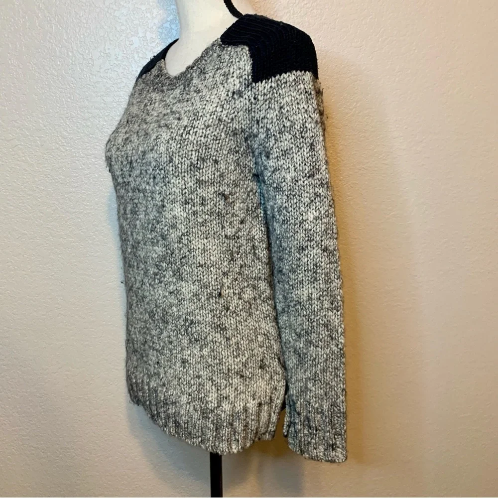 J. Crew Wool & Mohair Sweater Black & White Marled Colorblock Shoulders Small